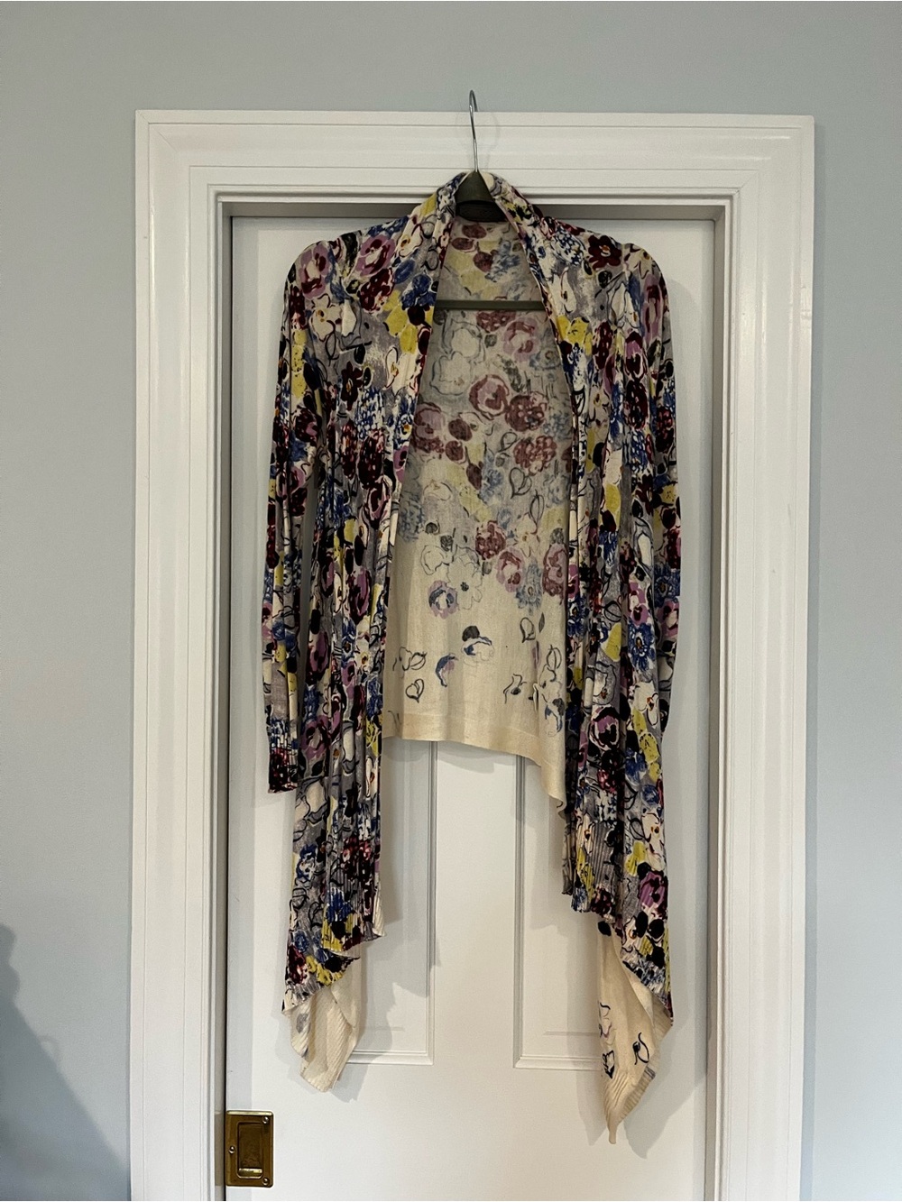 Anthropologie Guinevere Floral Waterfall Draped Open-Front Cardigan - Multicolor